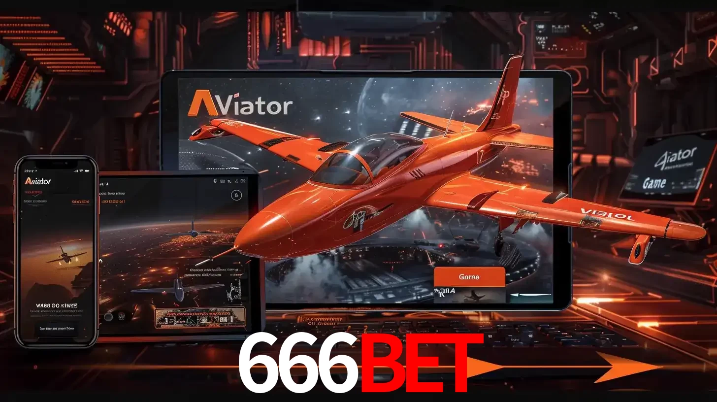 Apresentação tecnológica do jogo Aviator com um avião saindo da tela de um tablet, demonstrando a experiência imersiva em múltiplos dispositivos no 666bet.