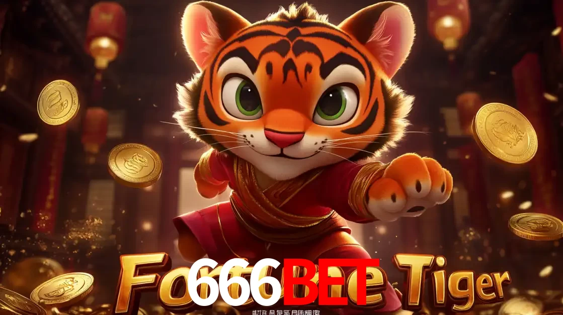 O carismático mascote do jogo de slot Fortune Tiger, um tigre fofo em pose de artes marciais, pronto para trazer sorte e multiplicadores de ganhos no cassino online 666bet.