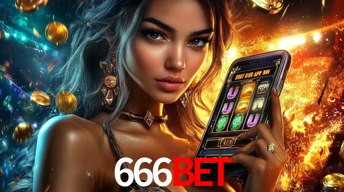 Mulher elegante mostrando um jogo de caça-níqueis em seu smartphone, destacando a experiência de cassino móvel oferecida pelo aplicativo 666bet.